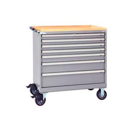 LISTA INTERNATIONAL ListaÂ 7 Drawer 40-1/4"W Shallow Depth Mobile Cabinet w/Butcher Top-Light Gray, No Lock XSHS0750-0701M-BTLGNL